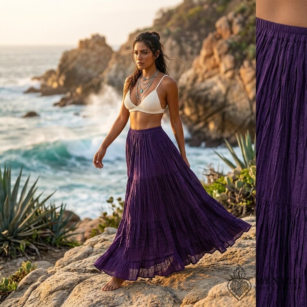 Purple Mexican Gauze skirt good for beach wear yoga one size  24 x 36